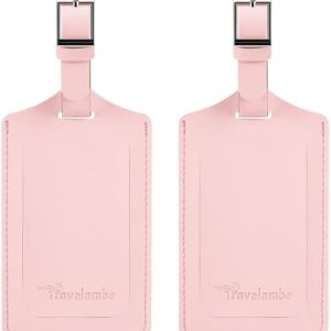 Travelambo Luggage Tags for Suitcases Faux Leather Privacy Protection 2 Pack Bag Tags Travel Accessories Essential, Light Pink