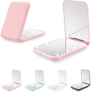 Compact Mirror, 1X/3X Magnification LED Pocket Mirror with Nternal BIattery, Mini Mirror for Purse, Pocket,Travel and Present (Pink)