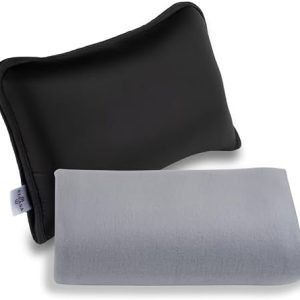 Travel Blanket and Pillow Set – Compact Lightweight Throw for Train, Car – Small, Portable Fleece – Long Flight Must Haves – Airplane Comfort Kit – Multi-Use Quillow for Travel (Black)