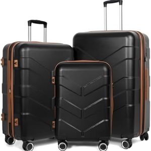 Luggage Sets 3 Piece with Spinner Wheel, Hardside Suitcase Set with TSA Lock, Expandable Travel Luggage for Men and Women, Black
