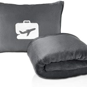 EverSnug Travel Blanket and Pillow - Ultra-Soft, Compact & Lightweight, 65x40 Inches, with Carry Case, Luggage Sleeve & Backpack Clip for Airplane Comfort (Grey)