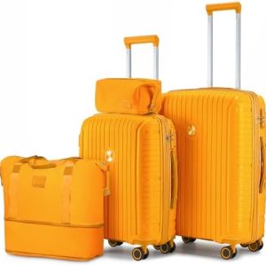 Joyway Luggage Set 2 Piece, PP Hardside Carry on Suitcase 20 Inch with Double Spinner Wheels, Lightweight Checked Luggage 24 Inch with TSA Lock, Orange