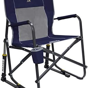 GCI OUTDOOR Freestyle Rocker Camping Chair | Portable Folding Rocking Chair with Solid, Durable Armrests, Drink Holder & Comfortable Backrest — Indigo Blue
