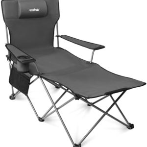 apollo walker Camping Chairs for Adults - 6 Legged Beach Chair with Foot Rest, Adjustable 90° - 135° Reclining Lounge Chair Outdoor, Folding Chairs for Outside with Detachable Pillow & Carry Bag Grey
