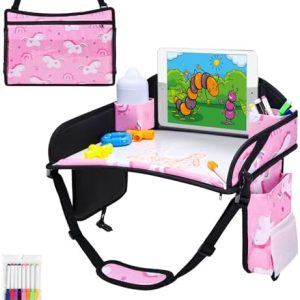 Kids Travel Tray, Travel Tray for Kids Car Seat, Toddler Car Seat Lap Tray, Carseat Tray for Kids Travel, Carseat Table Tray for Kids Travel Activities (Dark Pink)