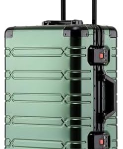 All Aluminum Carry On Luggage 22x14x9 Airline Approved Hard Shell Suitcases with Spinner Wheels Zipperless Luggage 20 inch Small Carry On Suitcase for Short Trips, Dark Green