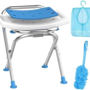 Folding Shower Chair for Inside Shower, Stainless Steel Foldable Shower Stool, 400lbs Portable Folding Shower Seat for Travel, Anti-Slip Small Shower Chair for Elderly Disabled Injured, White