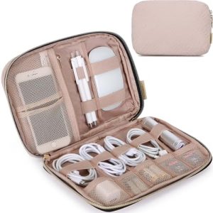 BAGSMART Large Electronics Organizer Travel Case, Travel Essentials, Cord Organizer Travel Cable Organizer Bag, Travel Accessories for Women, Pink