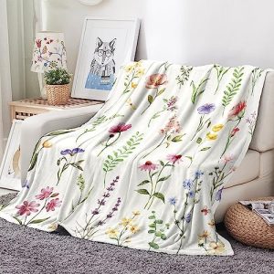 Tupmnbry Wildflowers Throw Blanket Botanical Floral Printed Blanket Super Soft Flannel Throw Blanket Lightweight Fluffy Plush Fuzzy Bed Blanket for Bedding Sofa and Travel 60"X80"